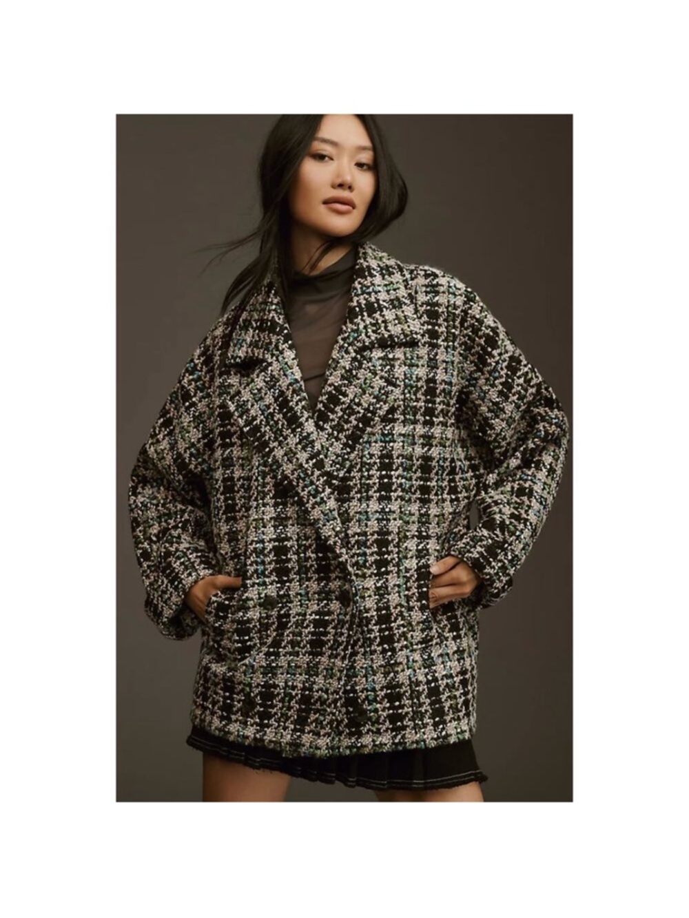 By Anthropologie Double-Breasted Tweed Coat
